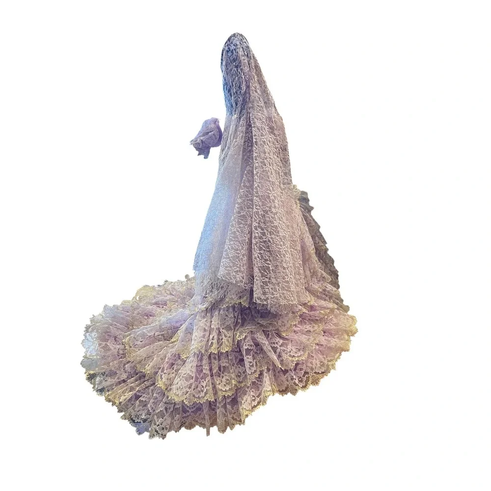 Vintage Marin Chiclana Spanish Flamenco Doll Purple Lace Dress Mantilla Guitar